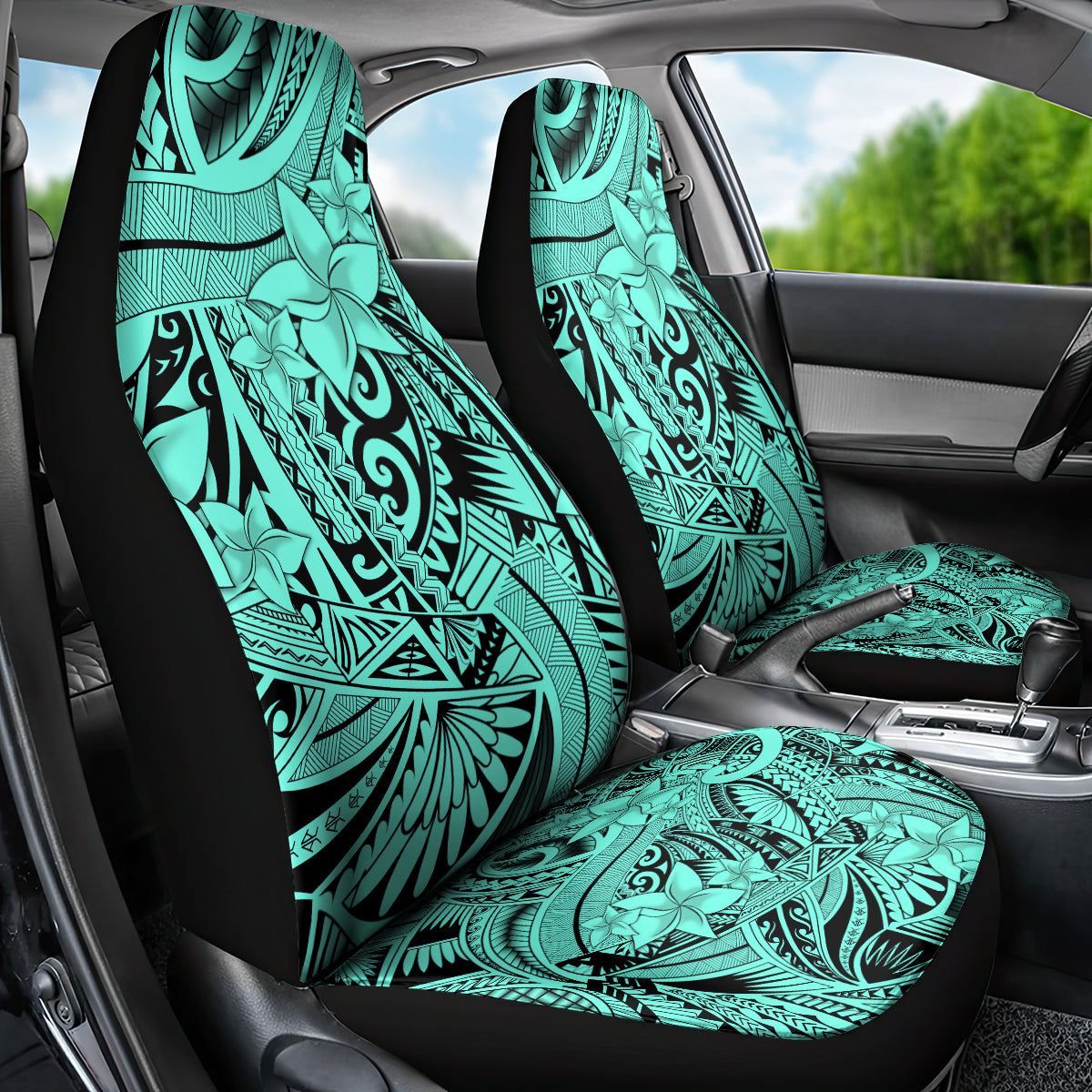 Polynesia Car Seat Cover Tribal Polynesian Spirit With Teal Pacific Flowers LT9 - Wonder Print Shop