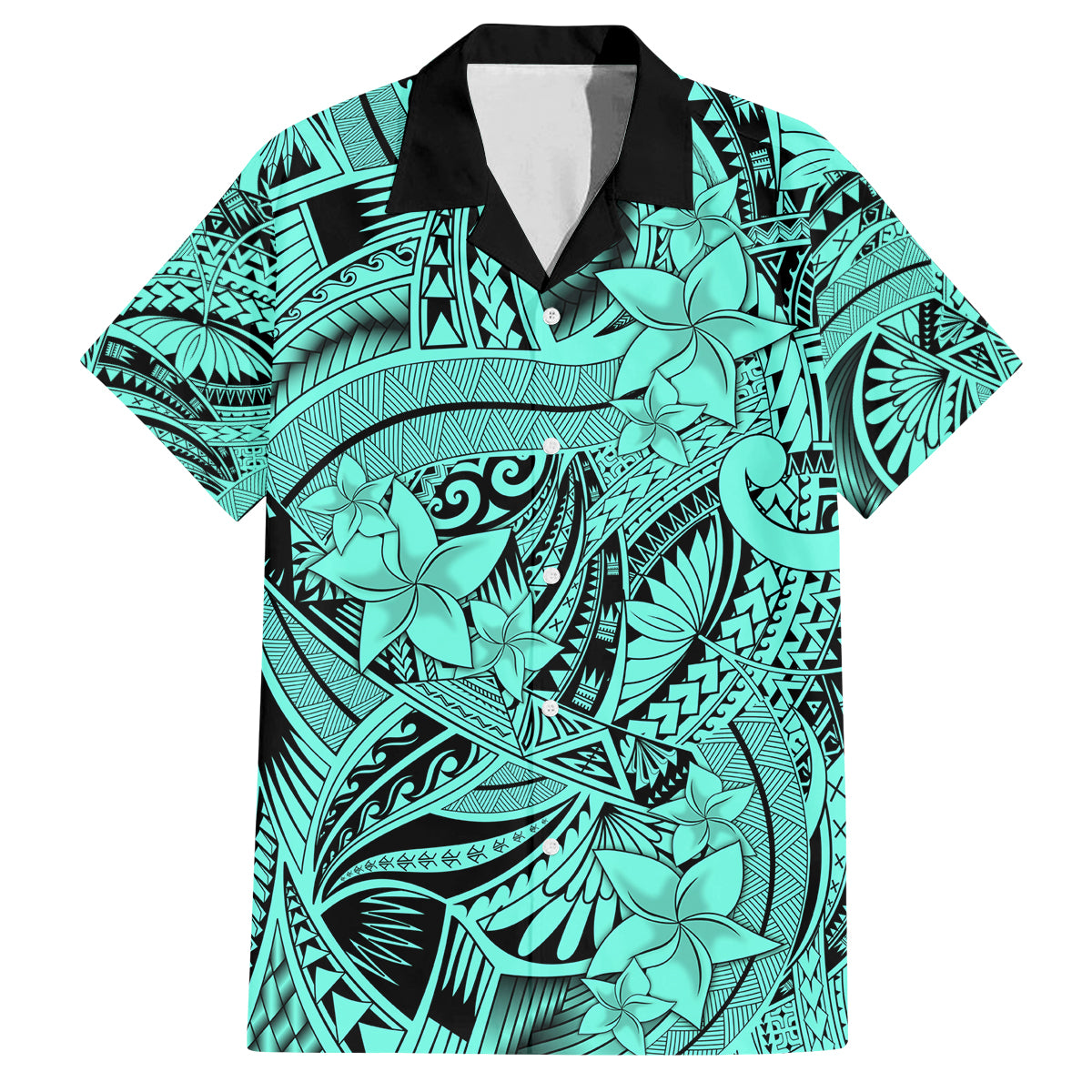 Polynesia Family Matching Long Sleeve Bodycon Dress and Hawaiian Shirt Tribal Polynesian Spirit With Teal Pacific Flowers LT9 - Wonder Print Shop