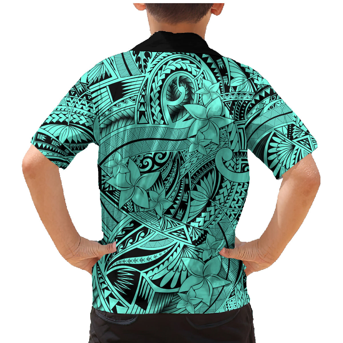 Polynesia Family Matching Mermaid Dress and Hawaiian Shirt Tribal Polynesian Spirit With Teal Pacific Flowers LT9 - Wonder Print Shop