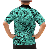 Polynesia Family Matching Mermaid Dress and Hawaiian Shirt Tribal Polynesian Spirit With Teal Pacific Flowers LT9 - Wonder Print Shop