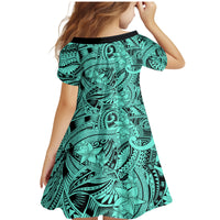 Polynesia Family Matching Mermaid Dress and Hawaiian Shirt Tribal Polynesian Spirit With Teal Pacific Flowers LT9 - Wonder Print Shop