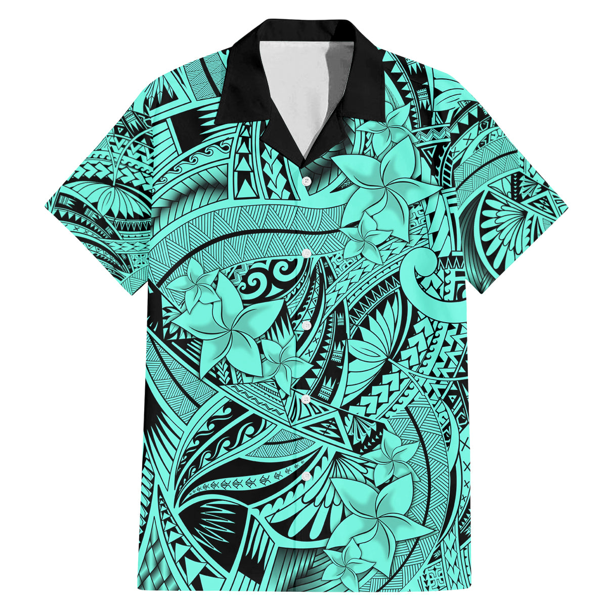 Polynesia Family Matching Mermaid Dress and Hawaiian Shirt Tribal Polynesian Spirit With Teal Pacific Flowers LT9 - Wonder Print Shop