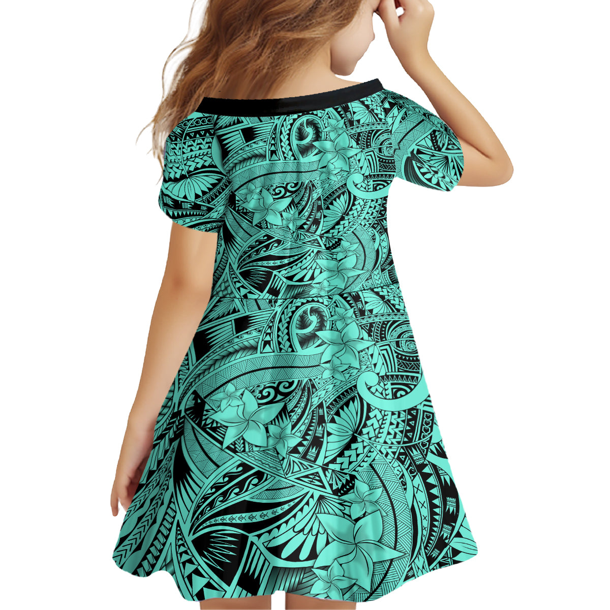 Polynesia Family Matching Off Shoulder Maxi Dress and Hawaiian Shirt Tribal Polynesian Spirit With Teal Pacific Flowers LT9 - Wonder Print Shop