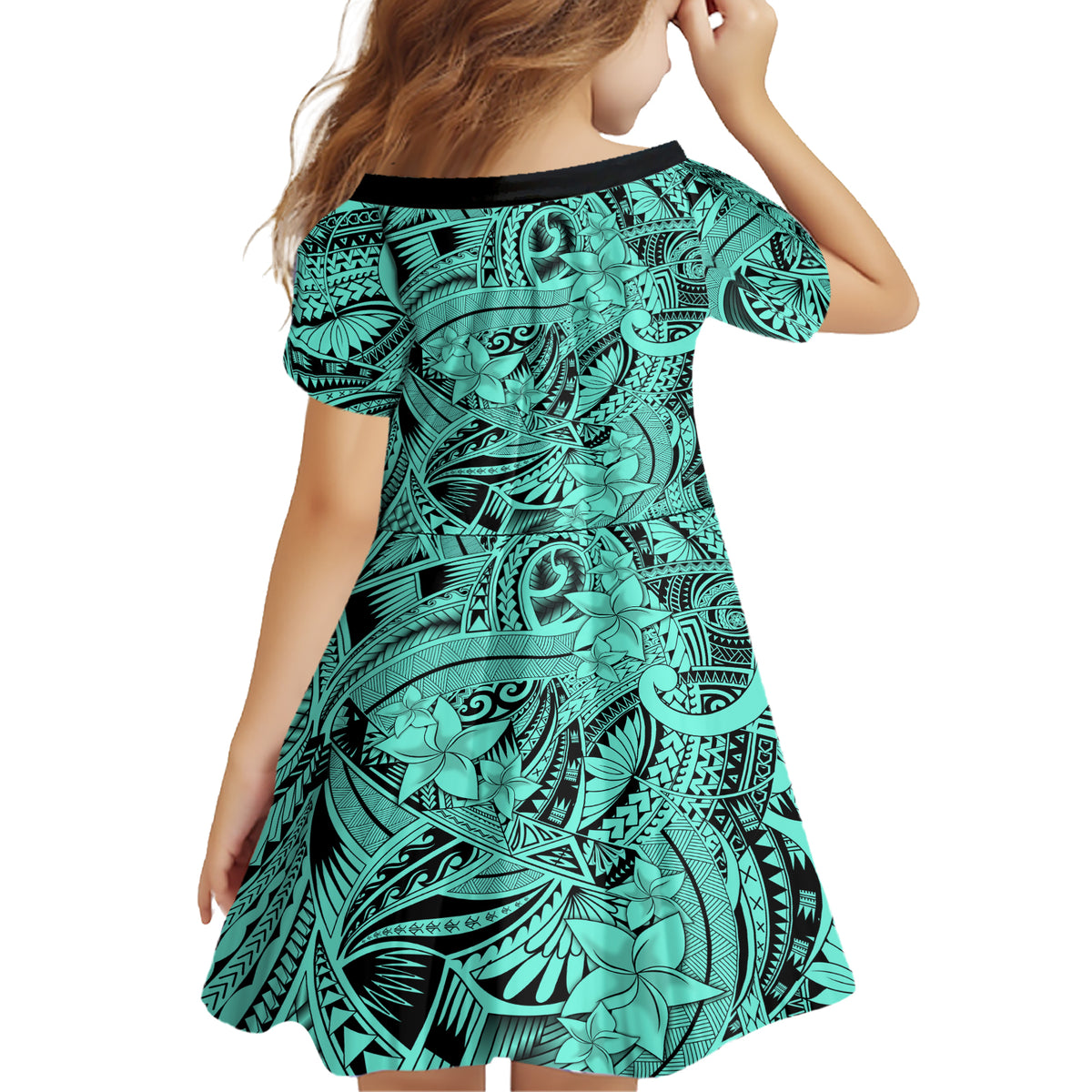 Polynesia Family Matching Short Sleeve Bodycon Dress and Hawaiian Shirt Tribal Polynesian Spirit With Teal Pacific Flowers - Wonder Print Shop