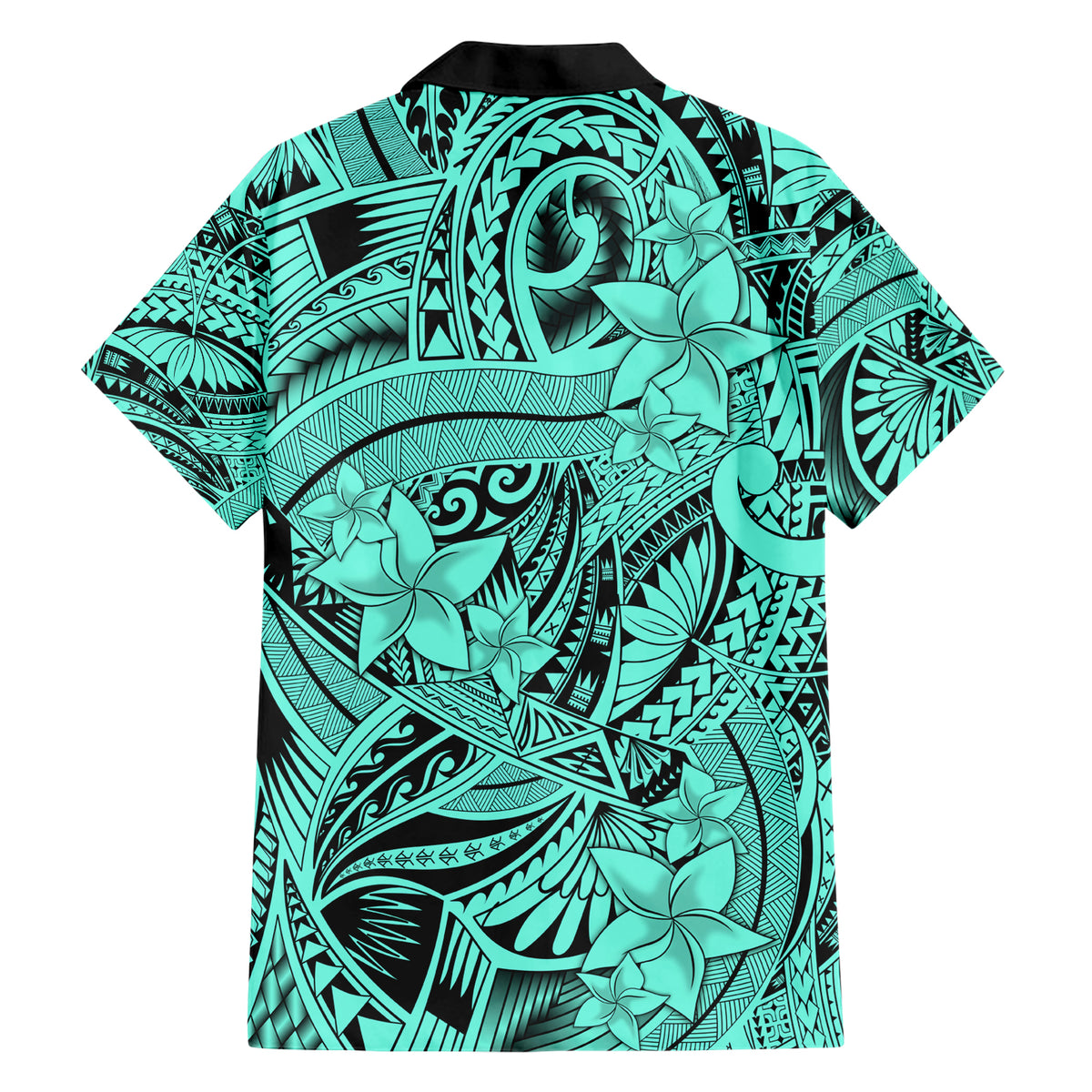 Polynesia Family Matching Short Sleeve Bodycon Dress and Hawaiian Shirt Tribal Polynesian Spirit With Teal Pacific Flowers - Wonder Print Shop