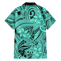 Polynesia Family Matching Short Sleeve Bodycon Dress and Hawaiian Shirt Tribal Polynesian Spirit With Teal Pacific Flowers - Wonder Print Shop