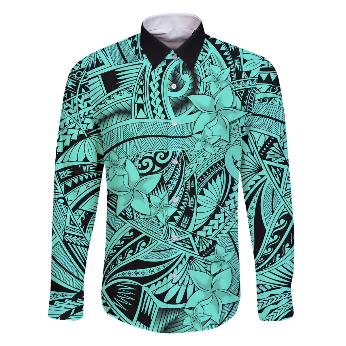 Polynesia Family Matching Short Sleeve Bodycon Dress and Hawaiian Shirt Tribal Polynesian Spirit With Teal Pacific Flowers - Wonder Print Shop