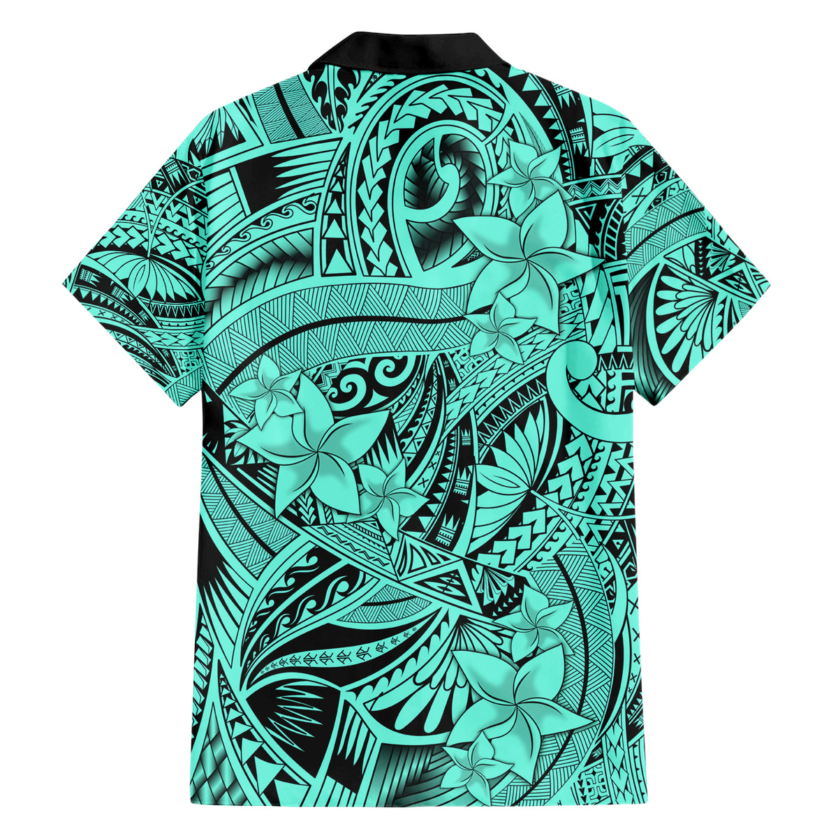 Polynesia Hawaiian Shirt Tribal Polynesian Spirit With Teal Pacific Flowers - Wonder Print Shop