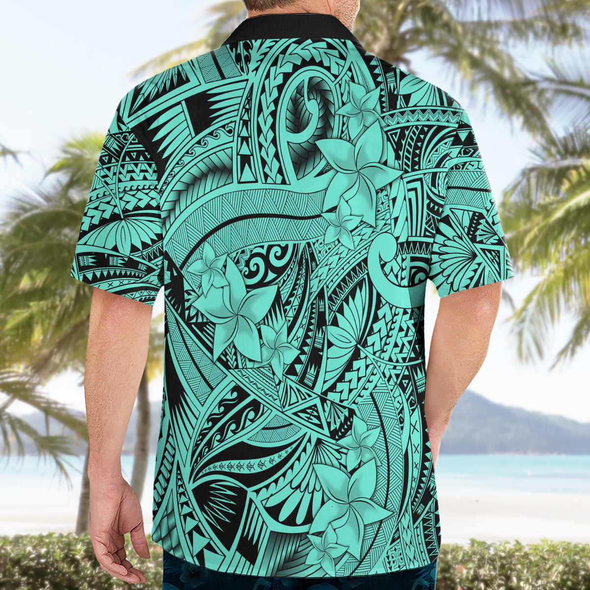 Polynesia Hawaiian Shirt Tribal Polynesian Spirit With Teal Pacific Flowers - Wonder Print Shop