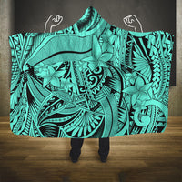 Polynesia Hooded Blanket Tribal Polynesian Spirit With Teal Pacific Flowers LT9