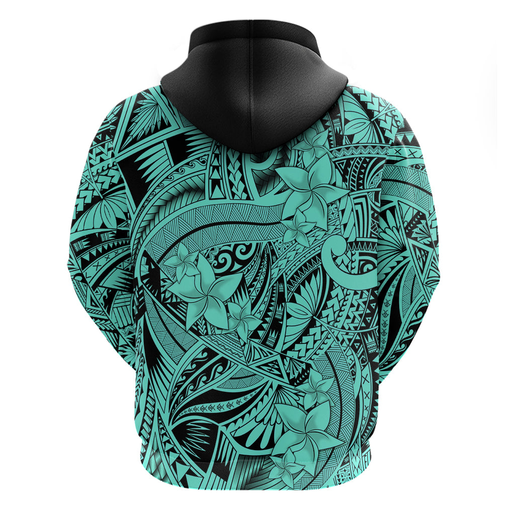 Polynesia Hoodie Tribal Polynesian Spirit With Teal Pacific Flowers - Wonder Print Shop