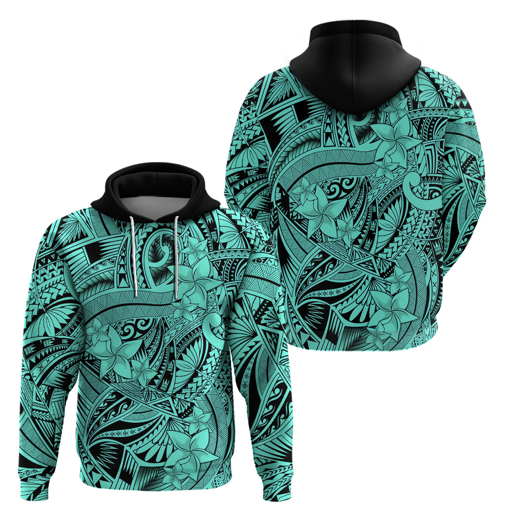 Polynesia Hoodie Tribal Polynesian Spirit With Teal Pacific Flowers - Wonder Print Shop