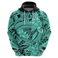 Polynesia Hoodie Tribal Polynesian Spirit With Teal Pacific Flowers - Wonder Print Shop