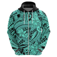 Polynesia Hoodie Tribal Polynesian Spirit With Teal Pacific Flowers - Wonder Print Shop
