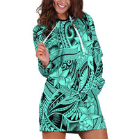 Polynesia Hoodie Dress Tribal Polynesian Spirit With Teal Pacific Flowers - Wonder Print Shop