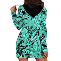 Polynesia Hoodie Dress Tribal Polynesian Spirit With Teal Pacific Flowers - Wonder Print Shop