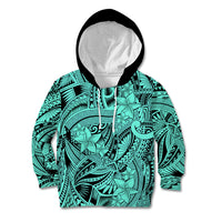 Polynesia Kid Hoodie Tribal Polynesian Spirit With Teal Pacific Flowers - Wonder Print Shop