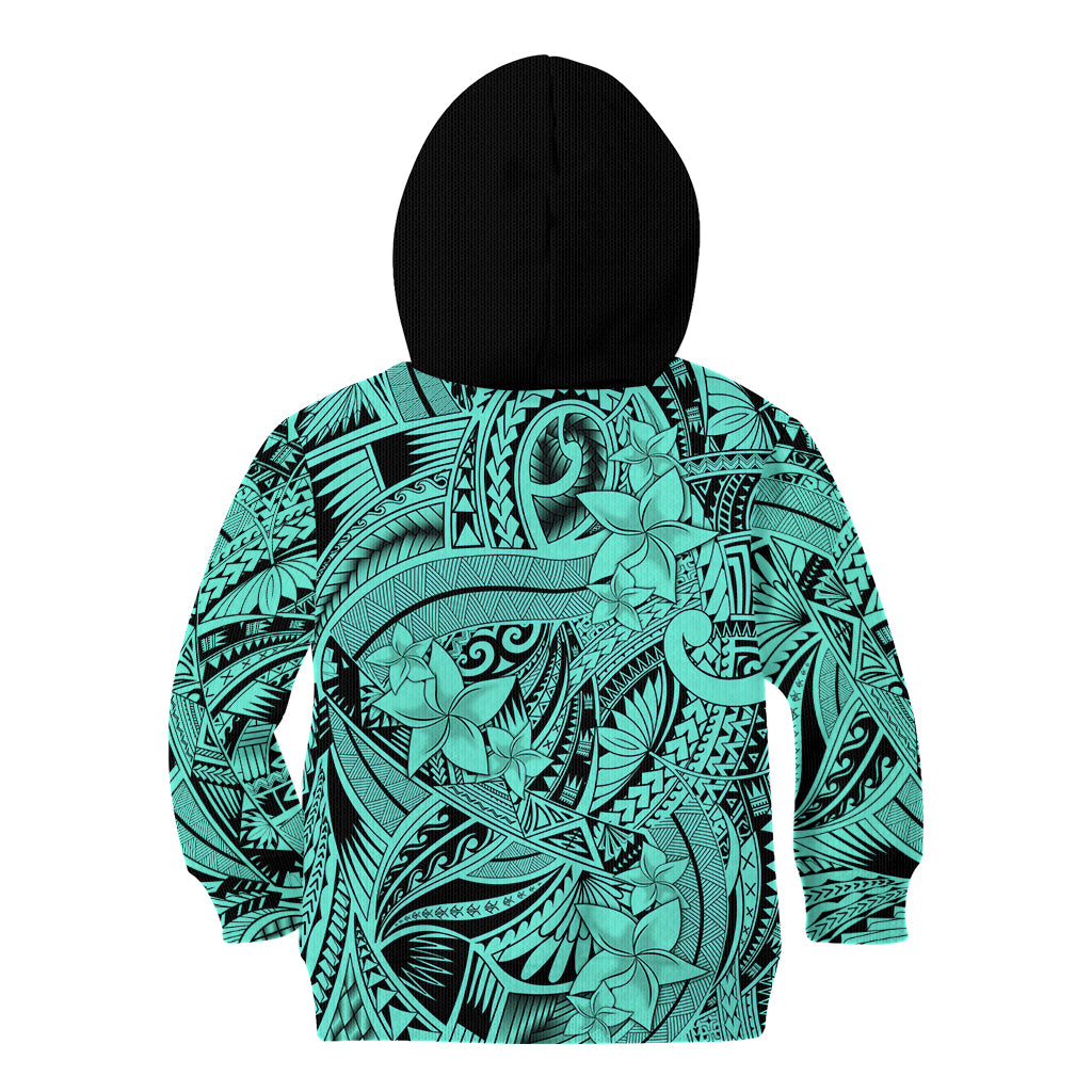 Polynesia Kid Hoodie Tribal Polynesian Spirit With Teal Pacific Flowers - Wonder Print Shop