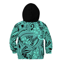 Polynesia Kid Hoodie Tribal Polynesian Spirit With Teal Pacific Flowers - Wonder Print Shop
