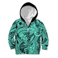 Polynesia Kid Hoodie Tribal Polynesian Spirit With Teal Pacific Flowers - Wonder Print Shop