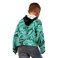 Polynesia Kid Hoodie Tribal Polynesian Spirit With Teal Pacific Flowers - Wonder Print Shop