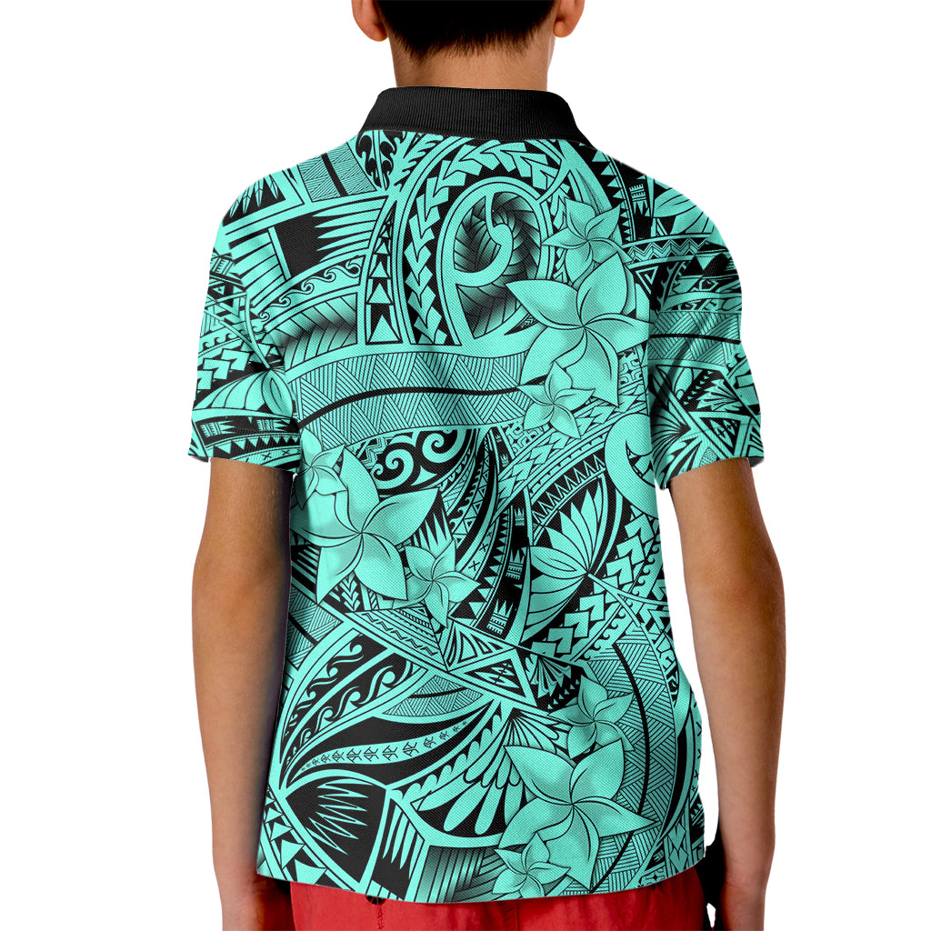 Polynesia Kid Polo Shirt Tribal Polynesian Spirit With Teal Pacific Flowers - Wonder Print Shop