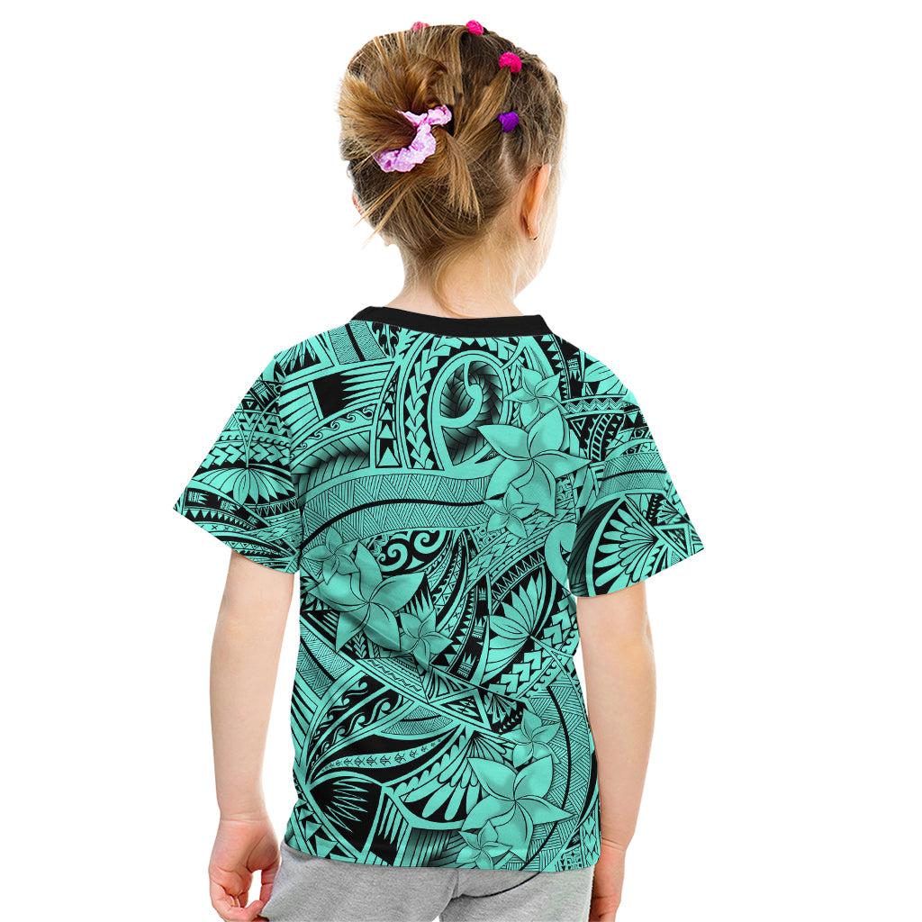 Polynesia Kid T Shirt Tribal Polynesian Spirit With Teal Pacific Flowers - Wonder Print Shop