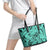 Polynesia Leather Tote Bag Tribal Polynesian Spirit With Teal Pacific Flowers - Wonder Print Shop