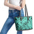 Polynesia Leather Tote Bag Tribal Polynesian Spirit With Teal Pacific Flowers - Wonder Print Shop