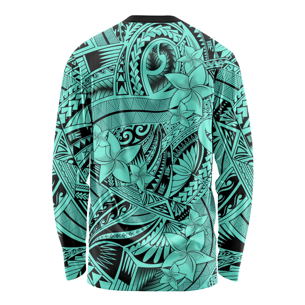 Polynesia Long Sleeve Shirt Tribal Polynesian Spirit With Teal Pacific Flowers - Wonder Print Shop