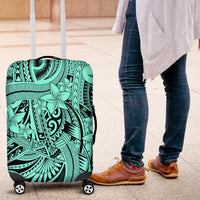 Polynesia Luggage Cover Tribal Polynesian Spirit With Teal Pacific Flowers - Wonder Print Shop