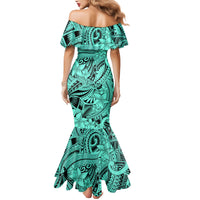 Polynesia Mermaid Dress Tribal Polynesian Spirit With Teal Pacific Flowers - Wonder Print Shop