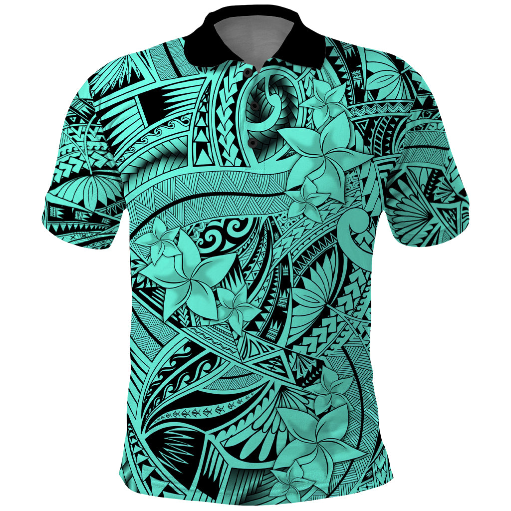 Polynesia Polo Shirt Tribal Polynesian Spirit With Teal Pacific Flowers - Wonder Print Shop