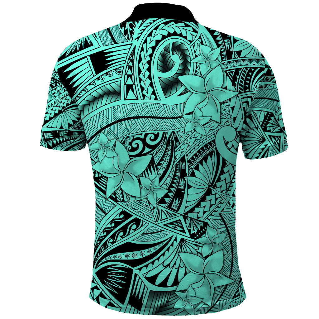 Polynesia Polo Shirt Tribal Polynesian Spirit With Teal Pacific Flowers - Wonder Print Shop