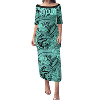 Polynesia Puletasi Tribal Polynesian Spirit With Teal Pacific Flowers - Wonder Print Shop