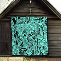 Polynesia Quilt Tribal Polynesian Spirit With Teal Pacific Flowers - Wonder Print Shop
