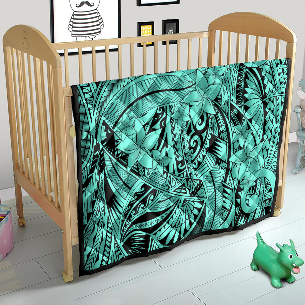 Polynesia Quilt Tribal Polynesian Spirit With Teal Pacific Flowers - Wonder Print Shop