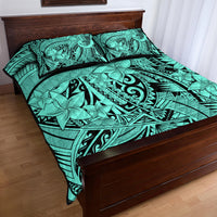 Polynesia Quilt Bed Set Tribal Polynesian Spirit With Teal Pacific Flowers - Wonder Print Shop