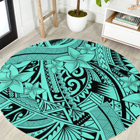 Polynesia Round Carpet Tribal Polynesian Spirit With Teal Pacific Flowers LT9