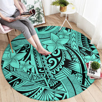 Polynesia Round Carpet Tribal Polynesian Spirit With Teal Pacific Flowers LT9