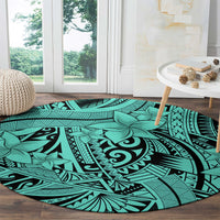 Polynesia Round Carpet Tribal Polynesian Spirit With Teal Pacific Flowers LT9