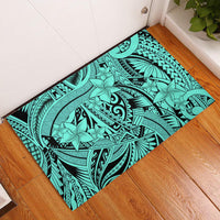Polynesia Rubber Doormat Tribal Polynesian Spirit With Teal Pacific Flowers - Wonder Print Shop