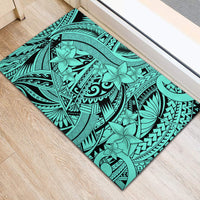 Polynesia Rubber Doormat Tribal Polynesian Spirit With Teal Pacific Flowers - Wonder Print Shop
