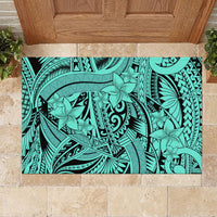 Polynesia Rubber Doormat Tribal Polynesian Spirit With Teal Pacific Flowers - Wonder Print Shop