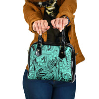 Polynesia Shoulder Handbag Tribal Polynesian Spirit With Teal Pacific Flowers LT9
