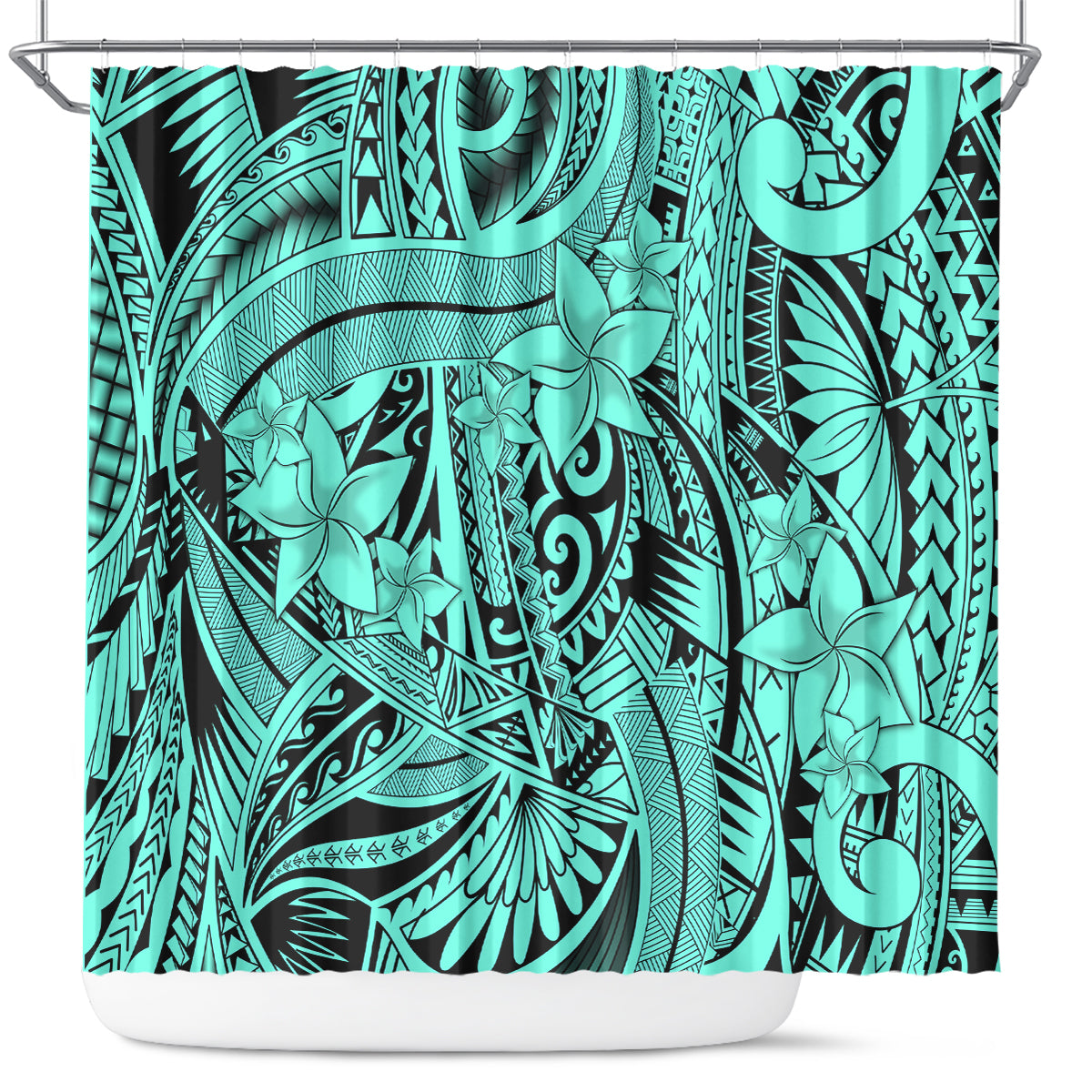 Polynesia Shower Curtain Tribal Polynesian Spirit With Teal Pacific Flowers LT9