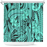 Polynesia Shower Curtain Tribal Polynesian Spirit With Teal Pacific Flowers LT9