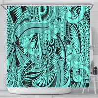 Polynesia Shower Curtain Tribal Polynesian Spirit With Teal Pacific Flowers LT9