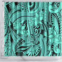 Polynesia Shower Curtain Tribal Polynesian Spirit With Teal Pacific Flowers LT9