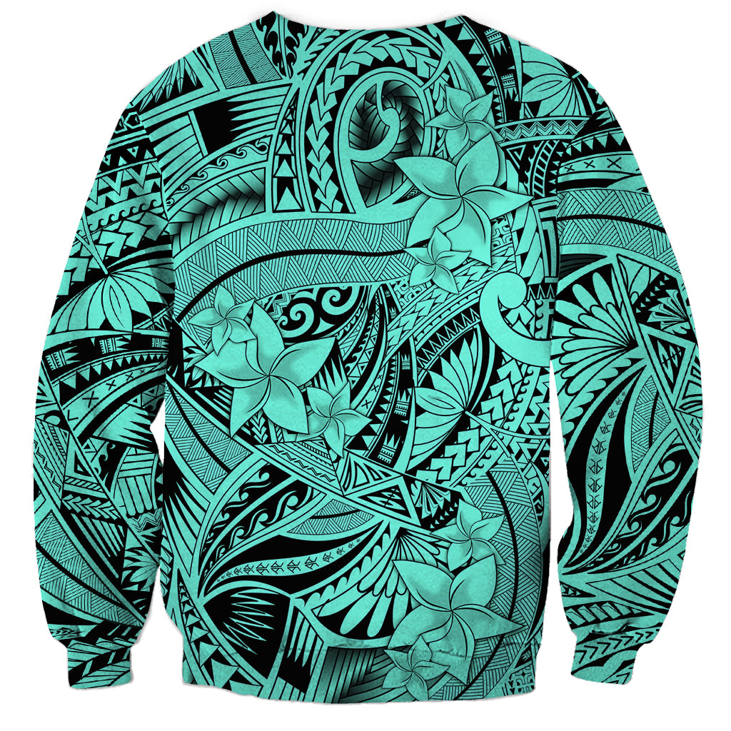 Polynesia Sweatshirt Tribal Polynesian Spirit With Teal Pacific Flowers - Wonder Print Shop